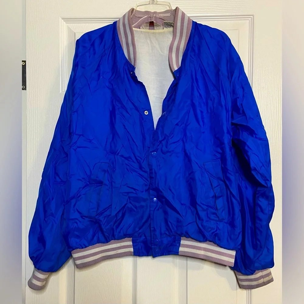 Vintage Action Jacket Size Large Blue Button Snap Front Varsity